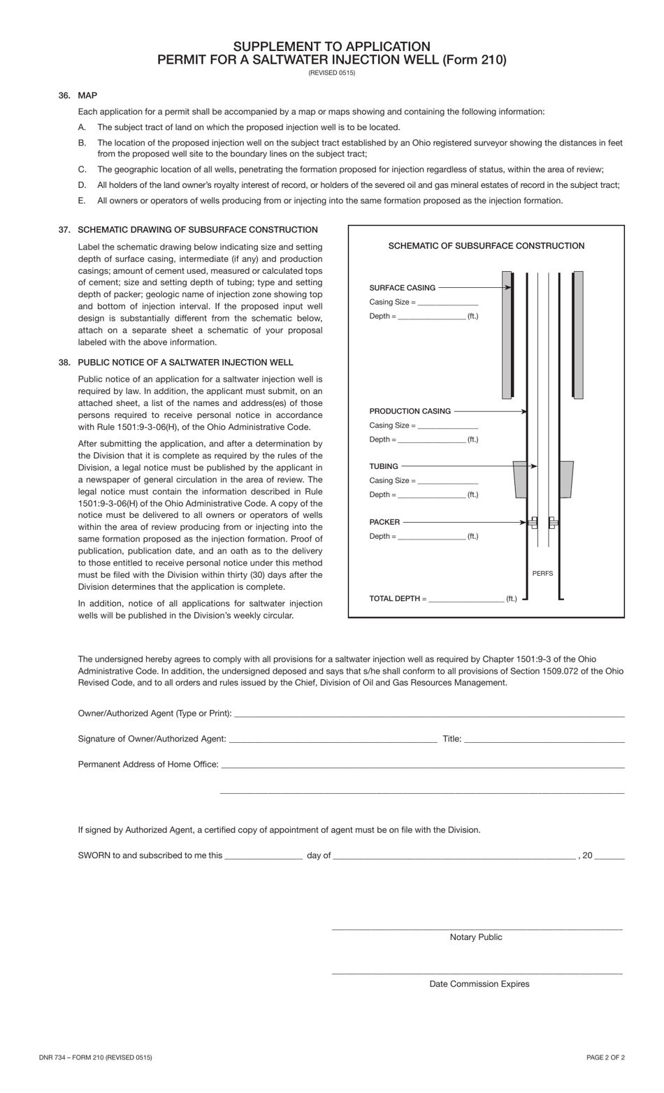 Form DNR734 (210) Supplement to Application Permit for a Saltwater Injection Well - Ohio, Page 2