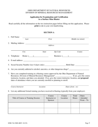 Form DNR-744-5000 Application for Examination and Certification as a Surface Mine Blaster - Ohio, Page 3