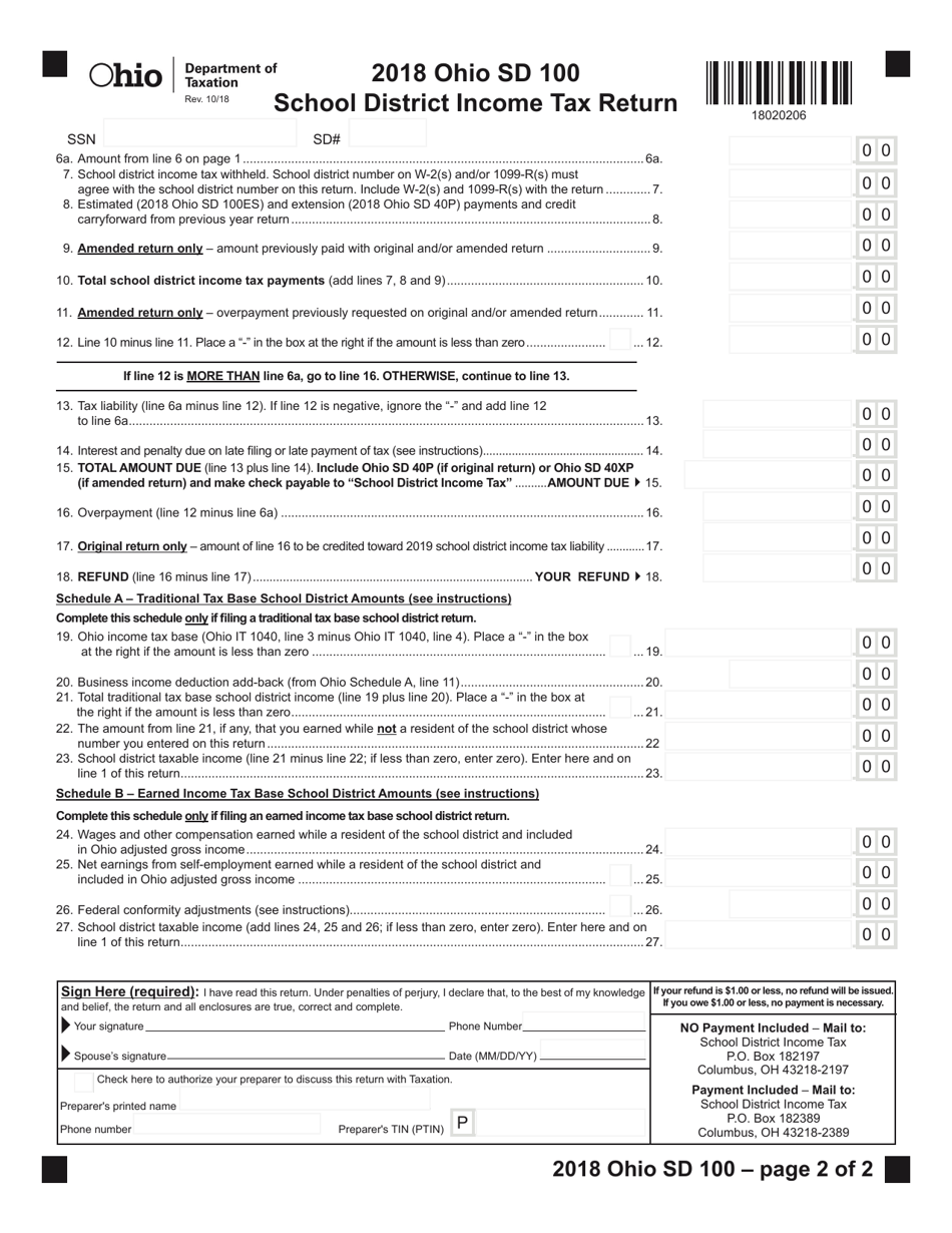 Form SD100 2018 Fill Out, Sign Online and Download Fillable PDF