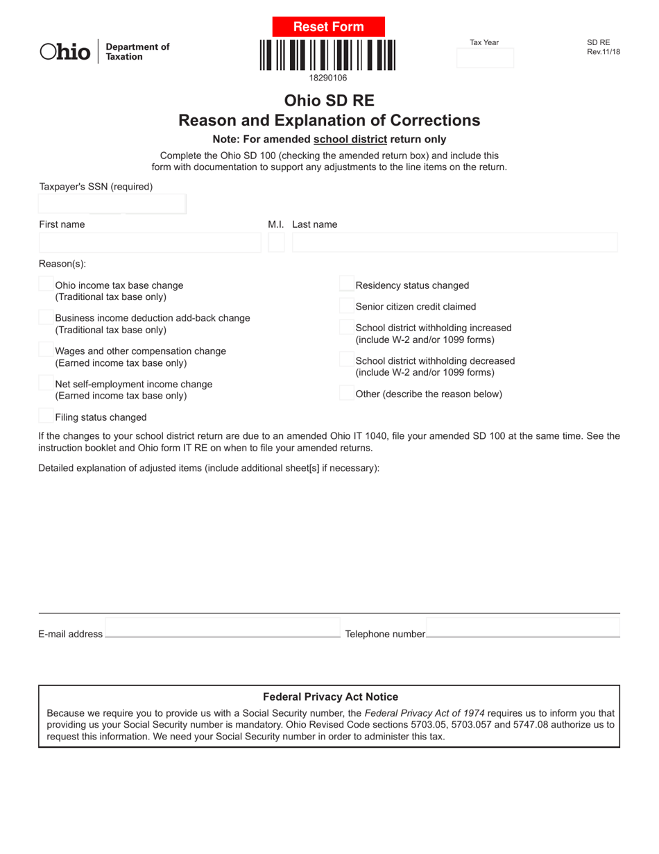 Form SD100 School District Income Tax Return - Ohio, Page 3