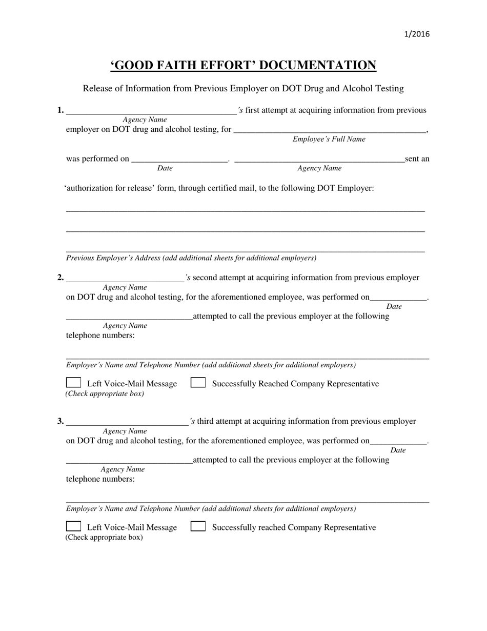 good Faith Effort Documentation Form - Ohio, Page 1