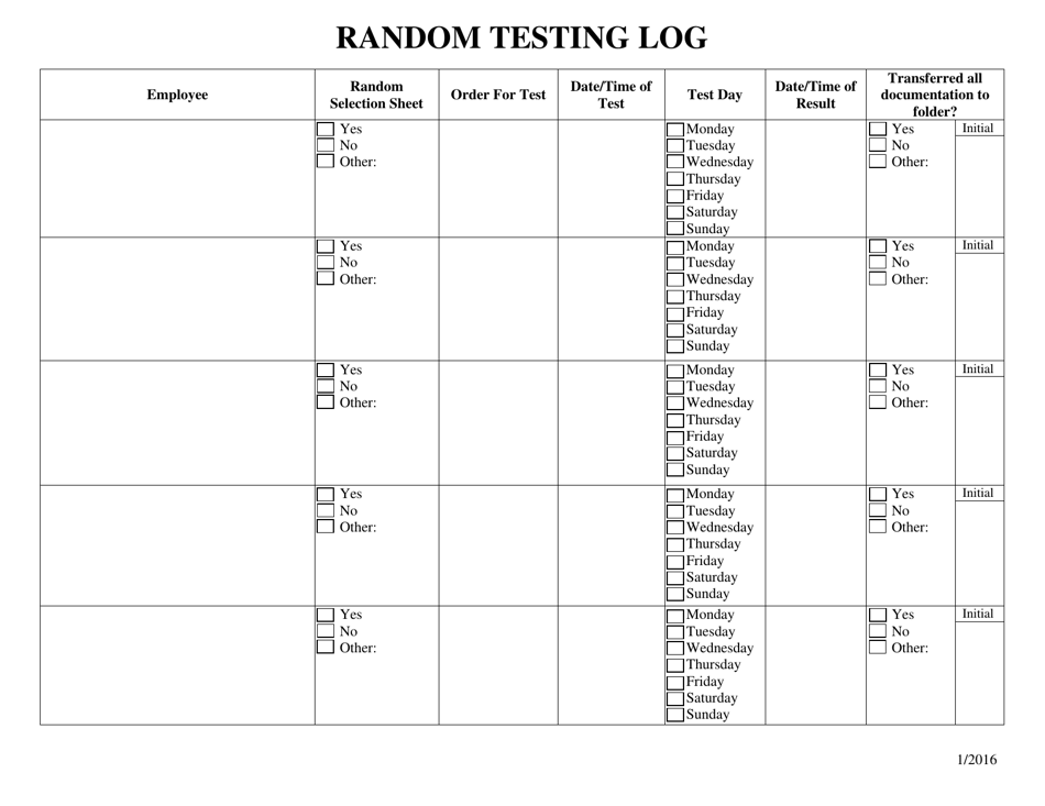 Random Testing Log - Ohio, Page 1