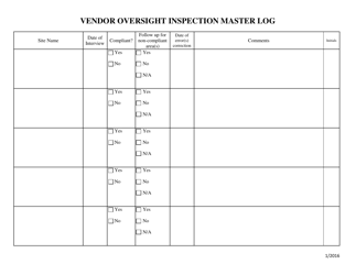 Document preview: Vendor Oversight Inspection Master Log - Ohio