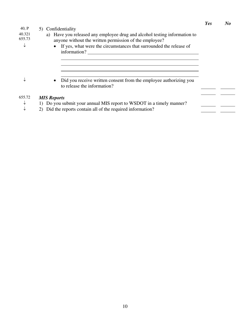 Fta Drug Abuse and Alcohol Misuse Testing Program Subrecipient Program Compliance Checklist - Ohio, Page 10