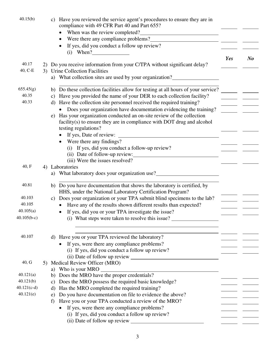 Fta Drug Abuse and Alcohol Misuse Testing Program Subrecipient Program Compliance Checklist - Ohio, Page 3