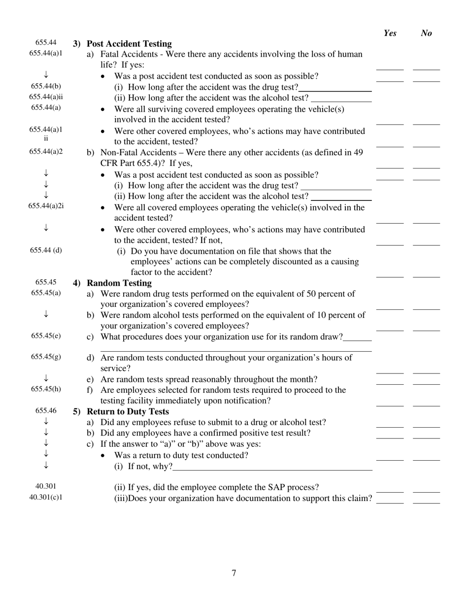 Fta Drug Abuse and Alcohol Misuse Testing Program Subrecipient Program Compliance Checklist - Ohio, Page 7
