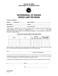 Form 1296-7A &quot;Withdrawal of Issued Speed Limit Revision&quot; - Ohio