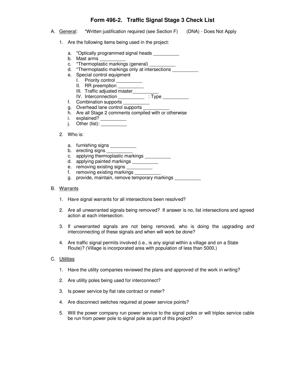 Form 496-2 Traffic Signal Stage 3 Check List - Ohio, Page 1