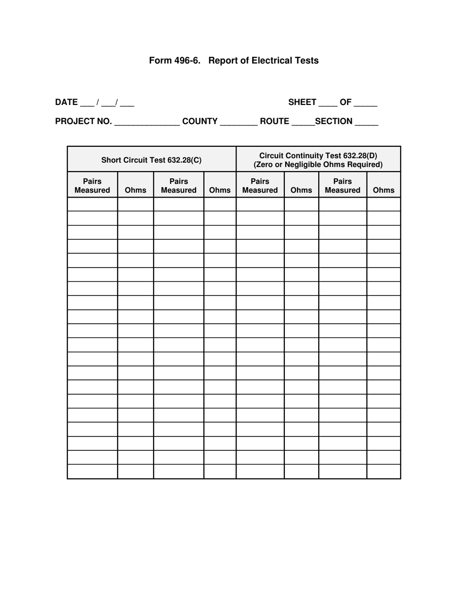 Form 496-6 Report of Electrical Tests - Ohio, Page 1