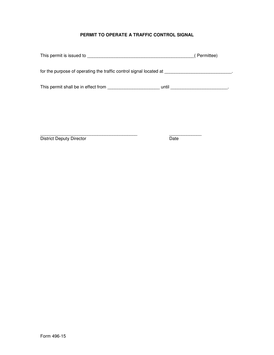 Form 496-15 Permit to Operate a Traffic Control Signal - Ohio, Page 1