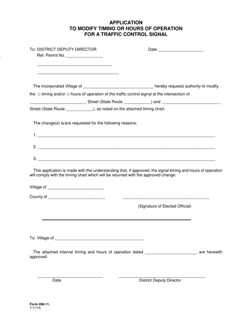 Form 498-11 Application to Modify Timing or Hours of Operation for a Traffic Control Signal - Ohio