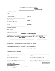 Uniform Domestic Relations Form 19 (Uniform Juvenile Form 1) &quot;Parenting Judgment Entry&quot; - Ohio