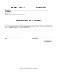 Form 2.3 &quot;Entry Admitting Will to Probate&quot; - Ohio