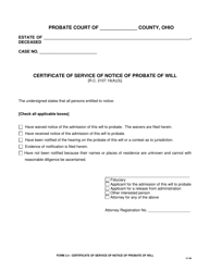Form 2.4 &quot;Certificate of Service of Notice of Probate of Will&quot; - Ohio