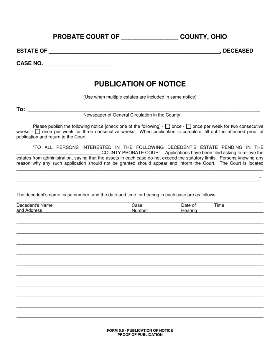 Form 5.5 Publication of Notice - Ohio, Page 1