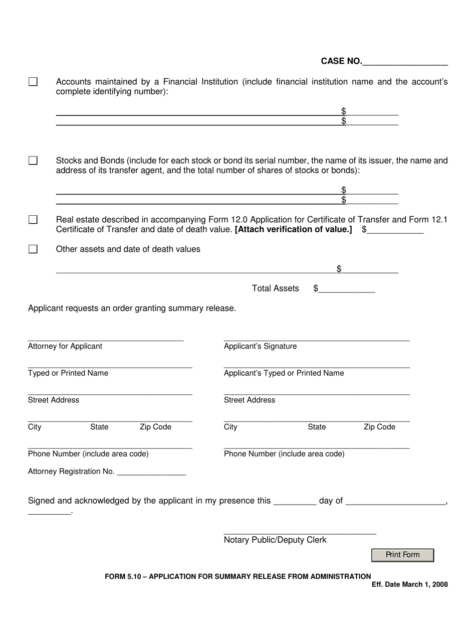 Form 5.10 Application for Summary Release From Administration - Ohio, Page 2
