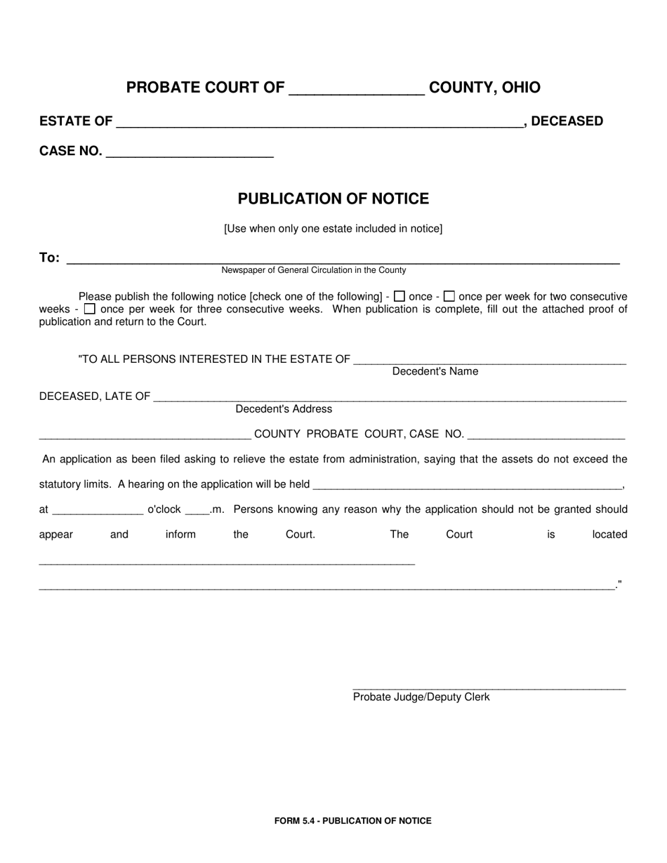 Form 5.4 Publication of Notice - Ohio, Page 1