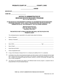 Form 7.0(A) Notice to Administrator of Medicaid Estate Recovery Program - Ohio