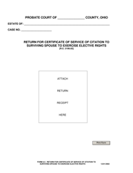 Document preview: Form 8.5 Return for Certificate of Service of Citation to Surviving Spouse to Exercise Elective Rights - Ohio