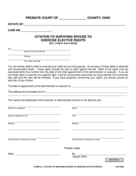 Document preview: Form 8.0 Citation to Surviving Spouse to Exercise Elective Rights - Ohio
