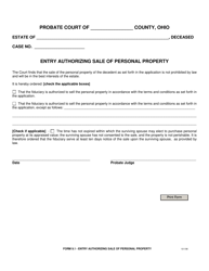 Document preview: Form 9.1 Entry Authorizing Sale of Personal Property - Ohio
