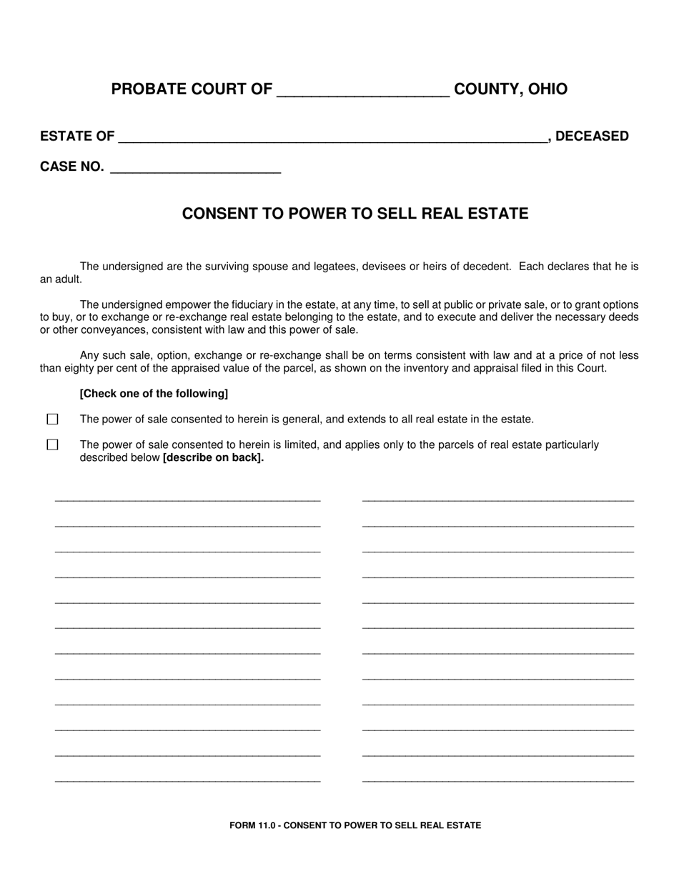 Form 11.0 Consent to Power to Sell Real Estate - Ohio, Page 1