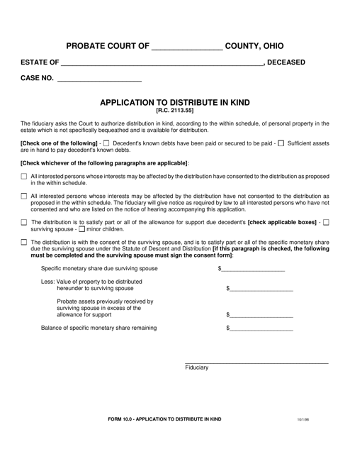 Form 10.0 Application to Distribute in Kind - Ohio