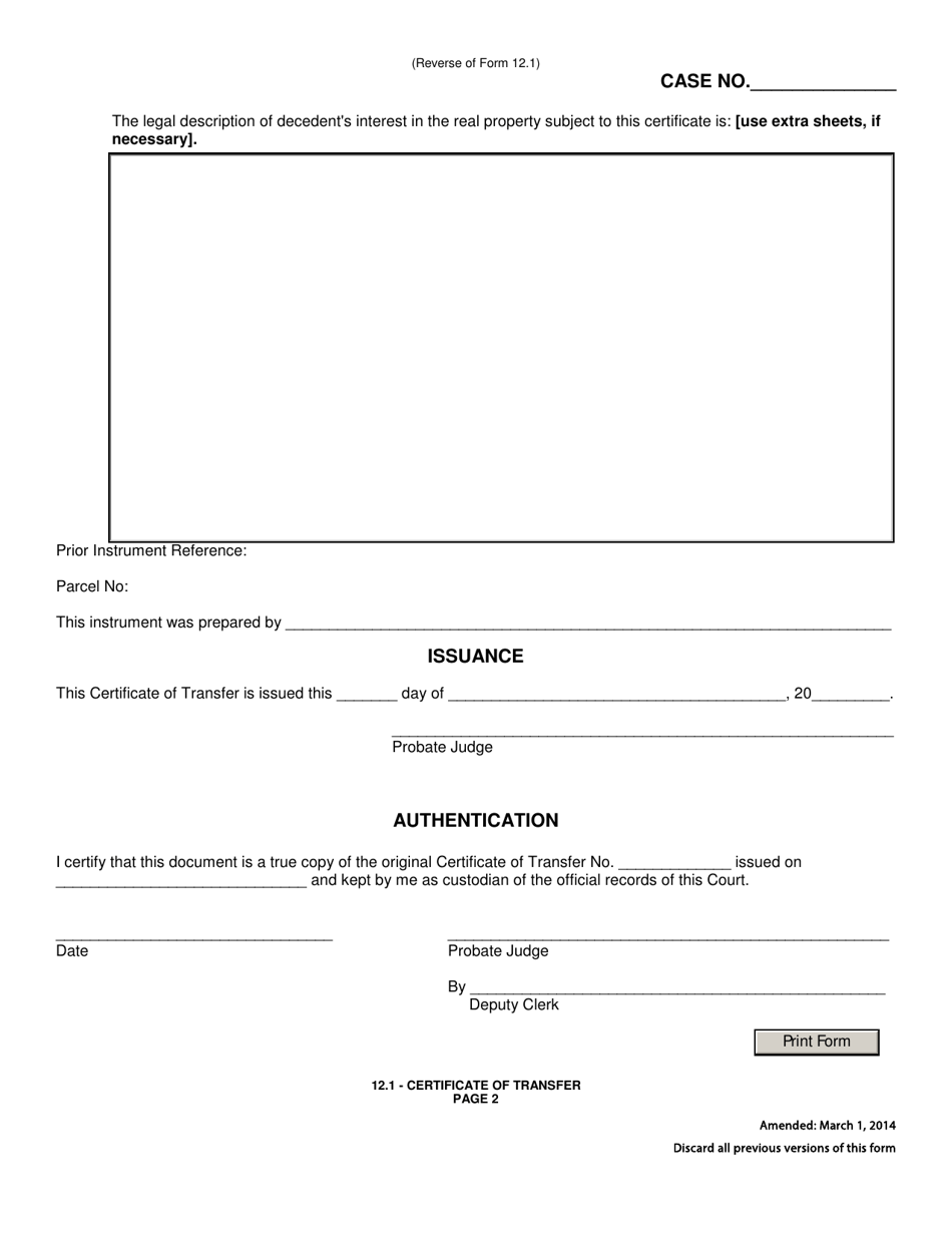 Form 12.1 Certificate of Transfer - Ohio, Page 2