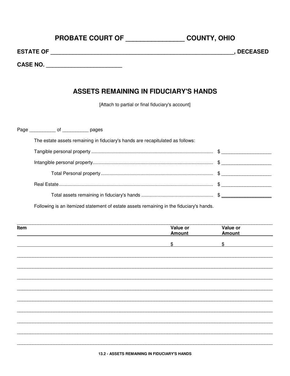 Form 13.2 Assets Remaining in Fiduciarys Hands - Ohio, Page 1