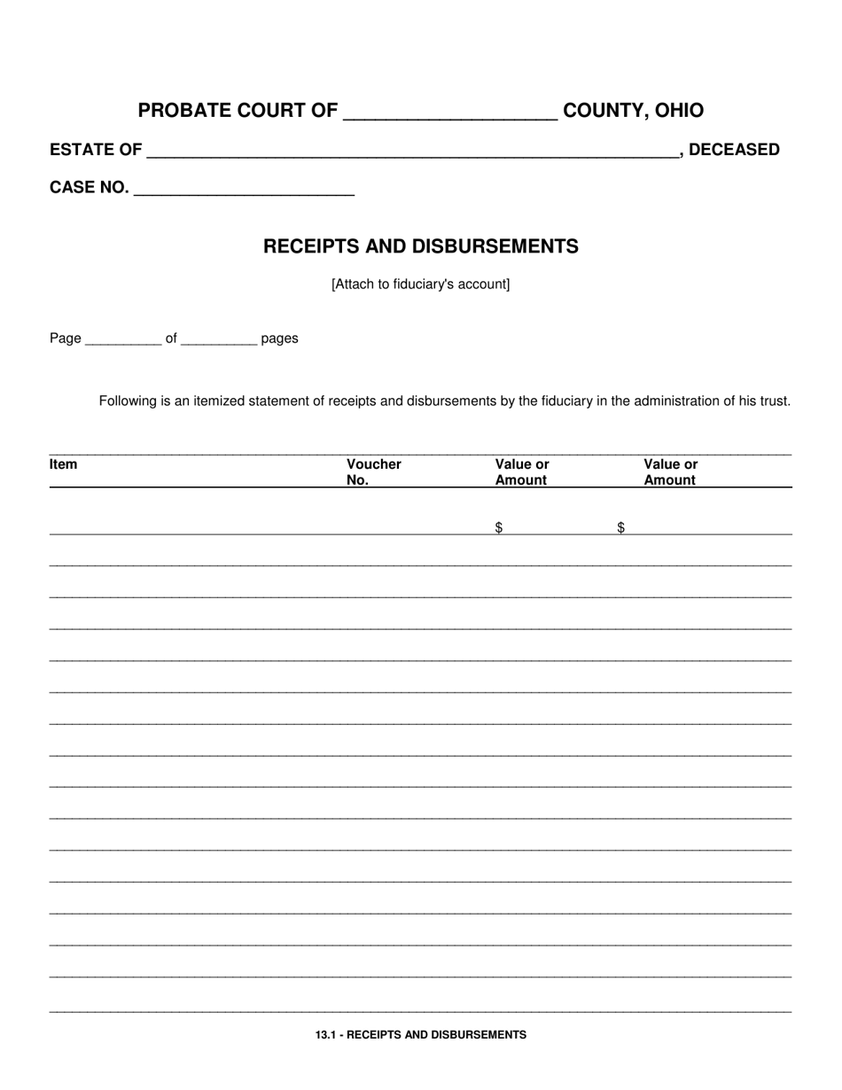 Form 13.1 Receipts and Disbursements - Ohio, Page 1