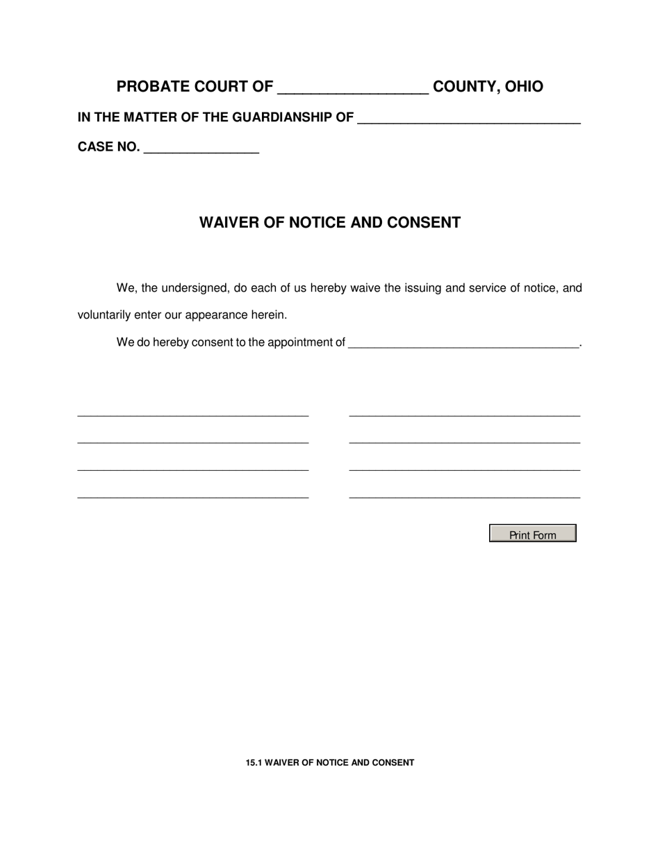 Form 15.1 Waiver of Notice and Consent - Ohio, Page 1