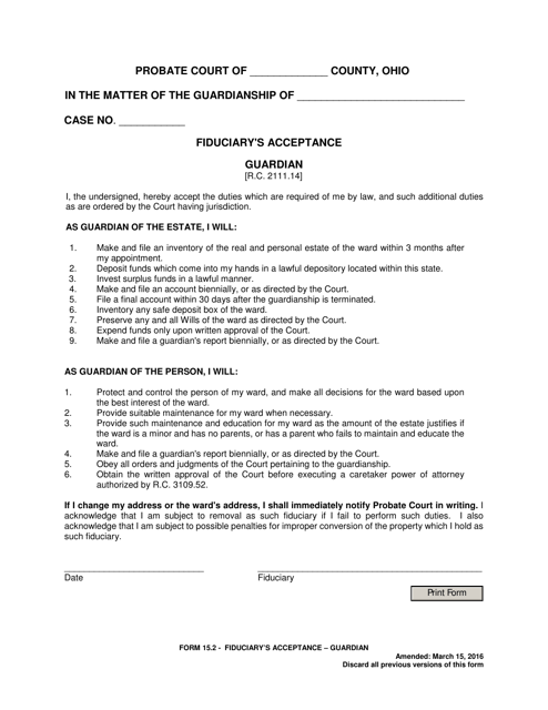 Form 15.2 Fiduciary's Acceptance - Guardian - Ohio
