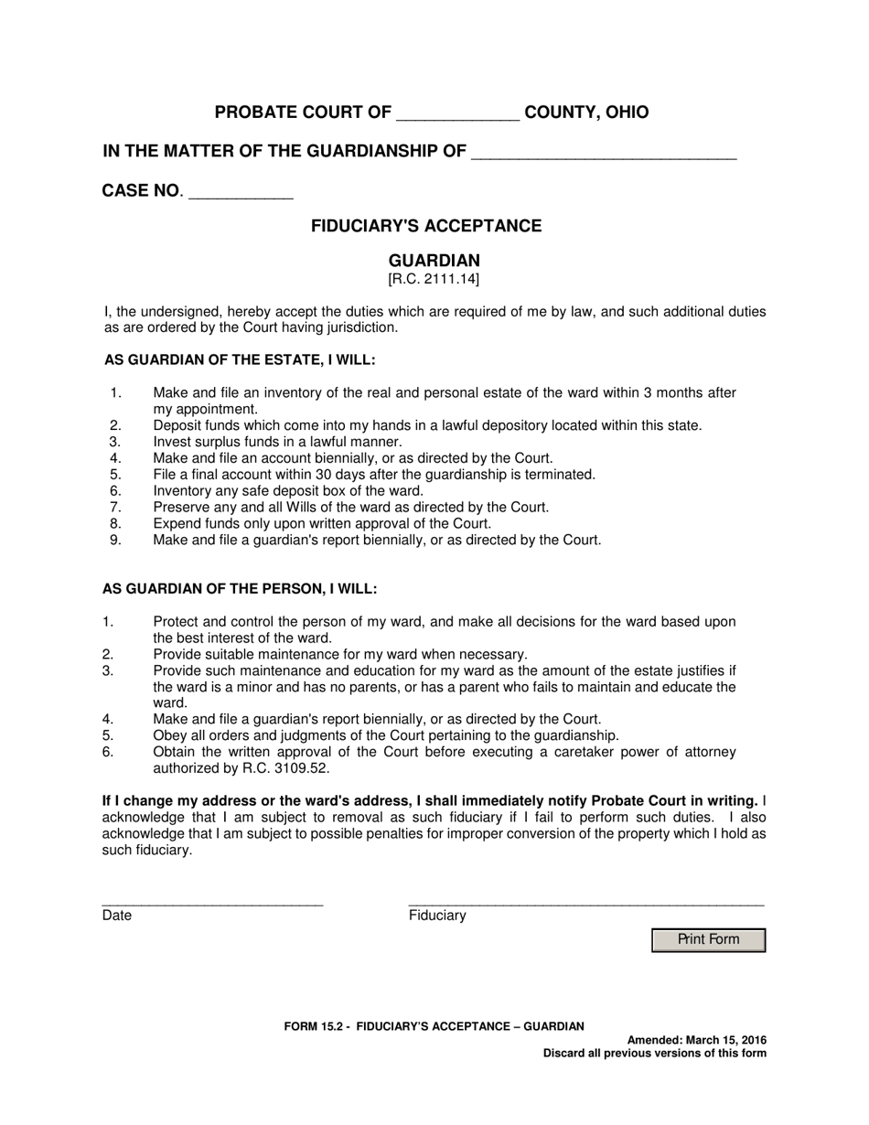 Form 15.2 Fiduciarys Acceptance - Guardian - Ohio, Page 1