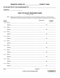 Document preview: Form 15.0 Next of Kin of Proposed Ward - Ohio