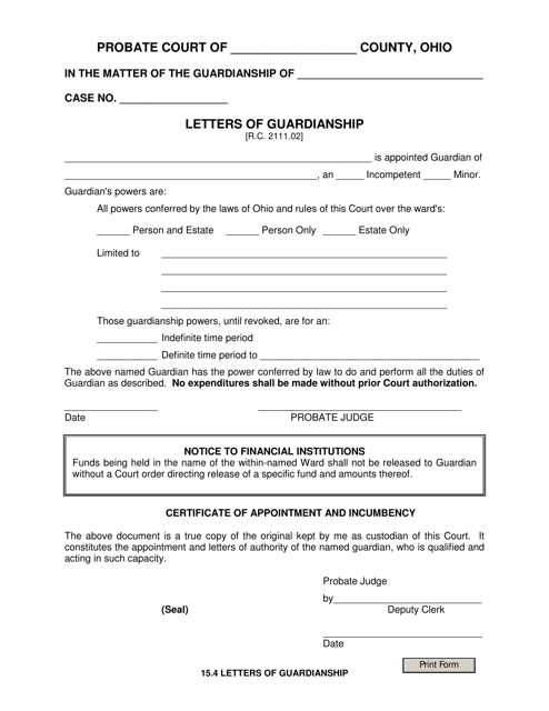 Form 15.4 Letters of Guardianship - Ohio