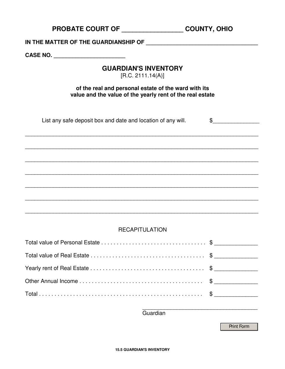 Form 15.5 Guardians Inventory - Ohio, Page 1