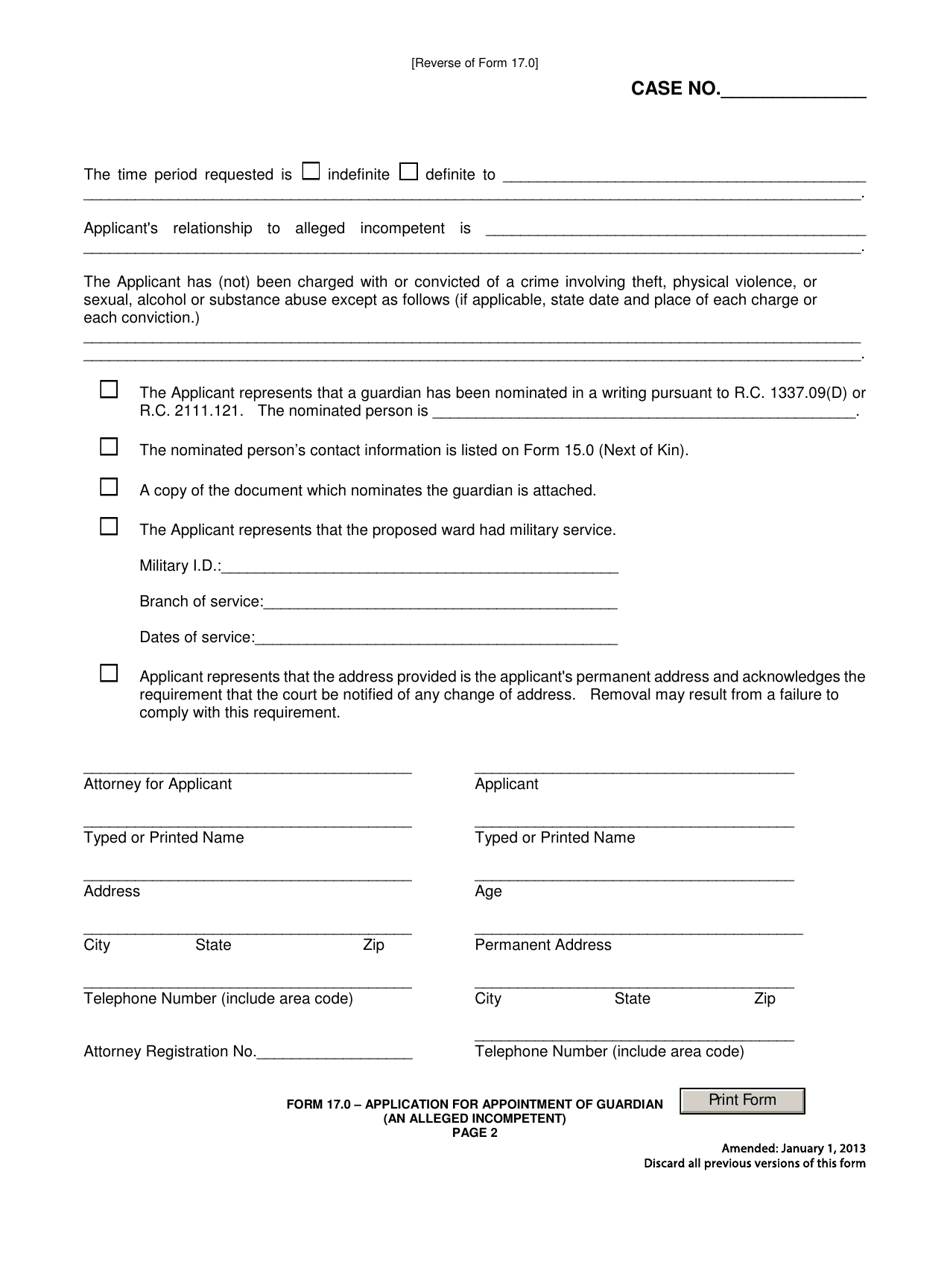 Form 17.0 - Fill Out, Sign Online and Download Fillable PDF, Ohio ...