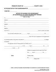 Document preview: Form 17.4 Notice of Hearing for Appointment of Guardian of Alleged Incompetent Person to Spouse and Known Next of Kin - Ohio