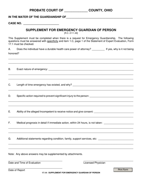Form 17.1A Supplement for Emergency Guardian of Person - Ohio