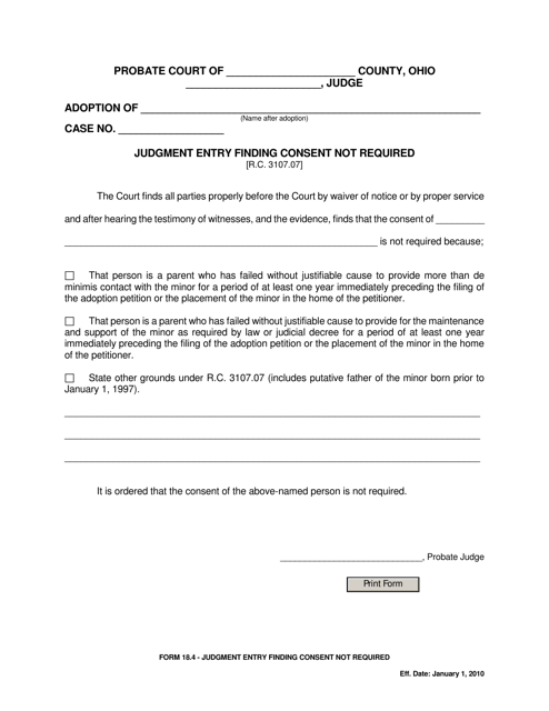 Form 18.4 Judgment Entry Finding Consent Not Required - Ohio