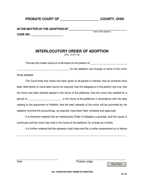 Form 18.5 Interlocutory Order of Adoption - Ohio