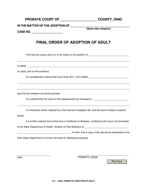 Form 19.1 Final Order of Adoption of Adult - Ohio
