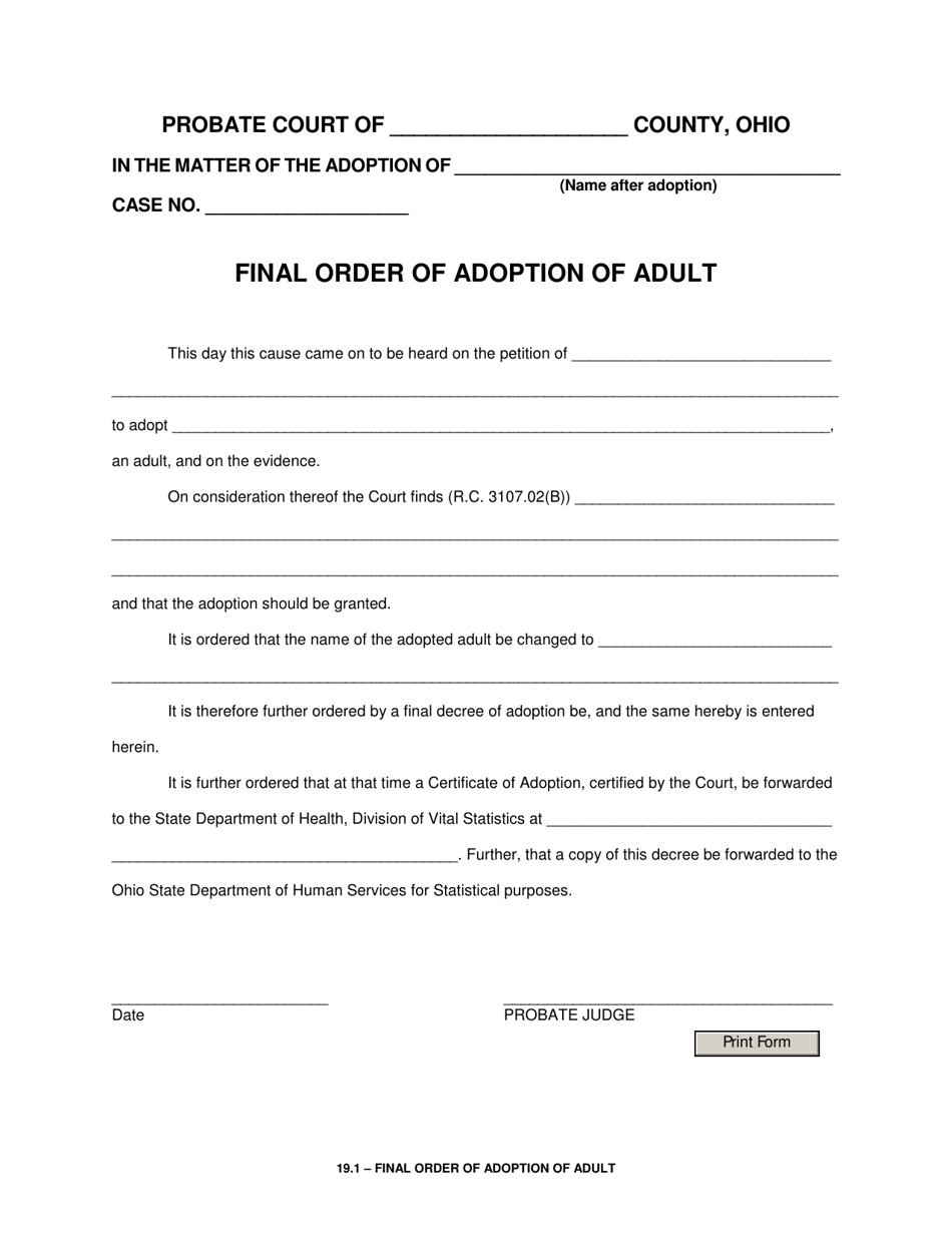 Form 19.1 Final Order of Adoption of Adult - Ohio, Page 1