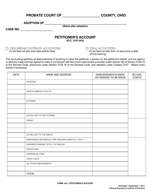 Form 18.9 Petitioner's Account - Ohio