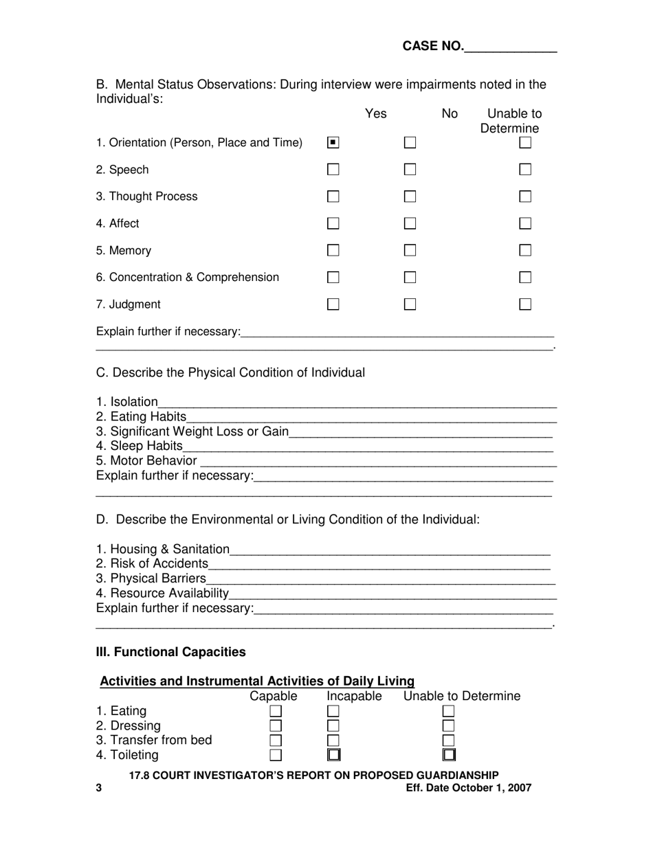 Form 17.8 Court Investigators Report on Proposed Guardianship - Ohio, Page 3
