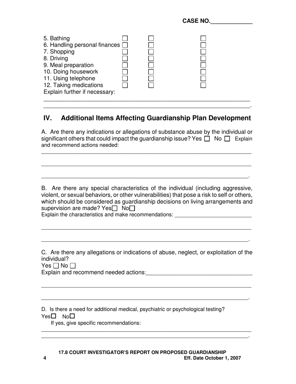 Form 17.8 Court Investigators Report on Proposed Guardianship - Ohio, Page 4