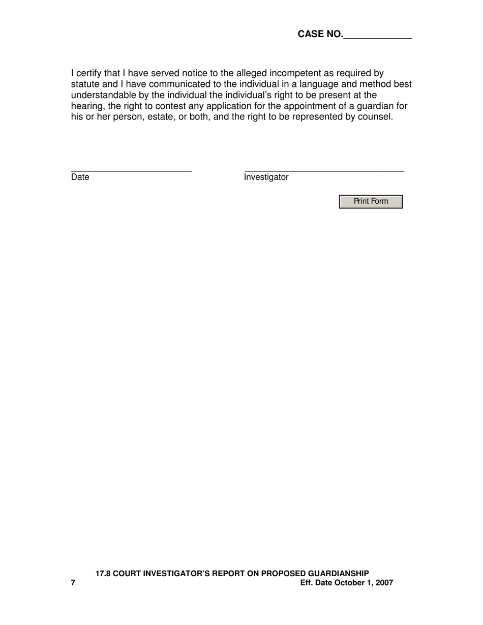 Form 17.8 Court Investigators Report on Proposed Guardianship - Ohio, Page 7