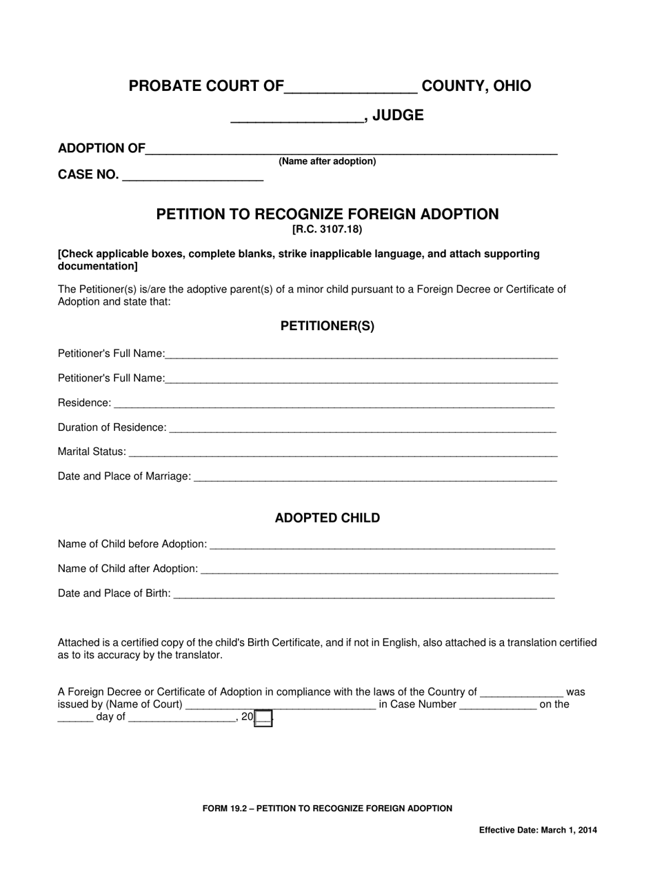 Form 19.2 Download Fillable PDF or Fill Online Petition to Recognize