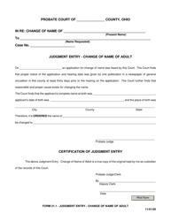 Document preview: Form 21.1 Judgment Entry - Change of Name of Adult - Ohio