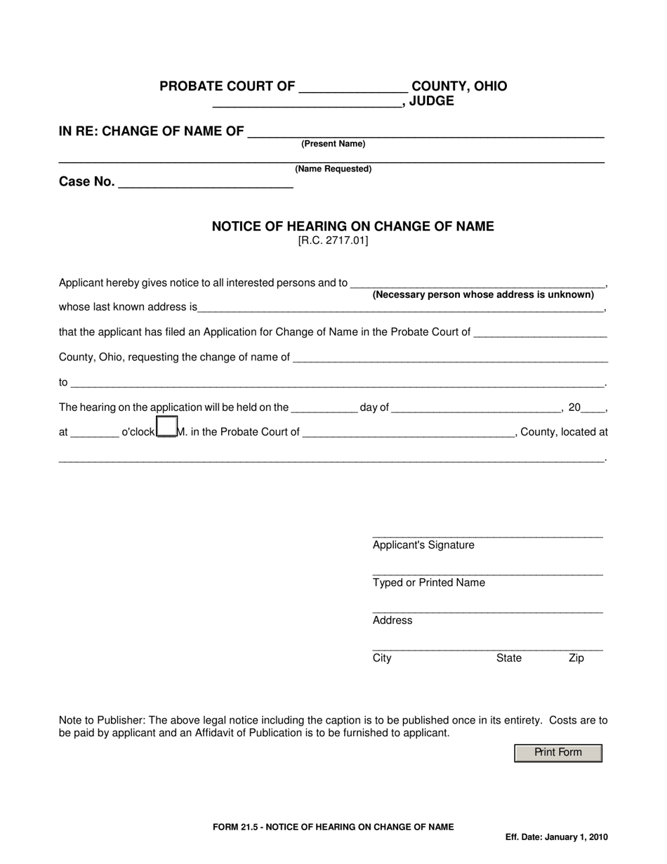 Form 21.5 - Fill Out, Sign Online and Download Fillable PDF, Ohio ...